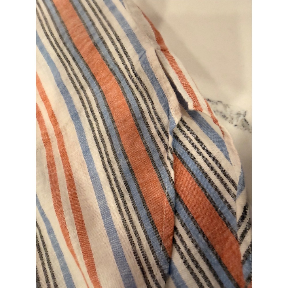 Veronica Beard Jeans Orange Blue Striped Linen Blend Band Collar Shirt XS - Picture 4 of 7